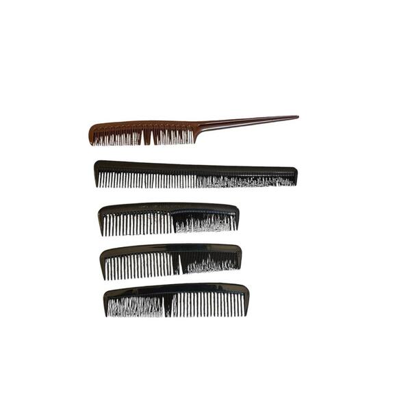 Tupperware Brown Comb Hair Teaser Rat Tail and 4 Black Pocket Combs Vintage - Picture 13 of 13
